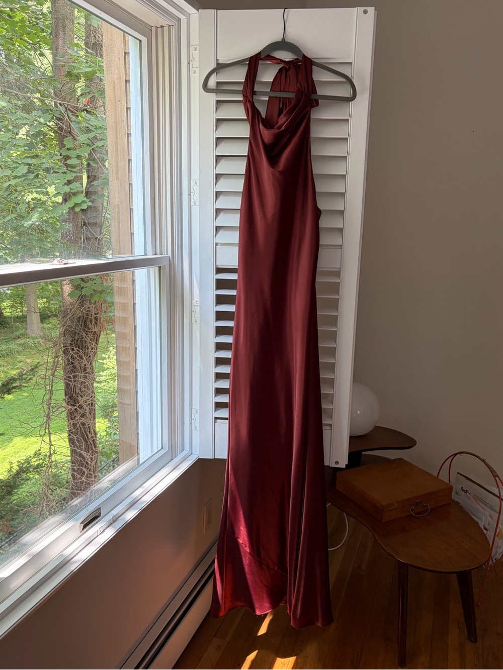 Aqua Halter Maxi Dress in Deep Burgundy